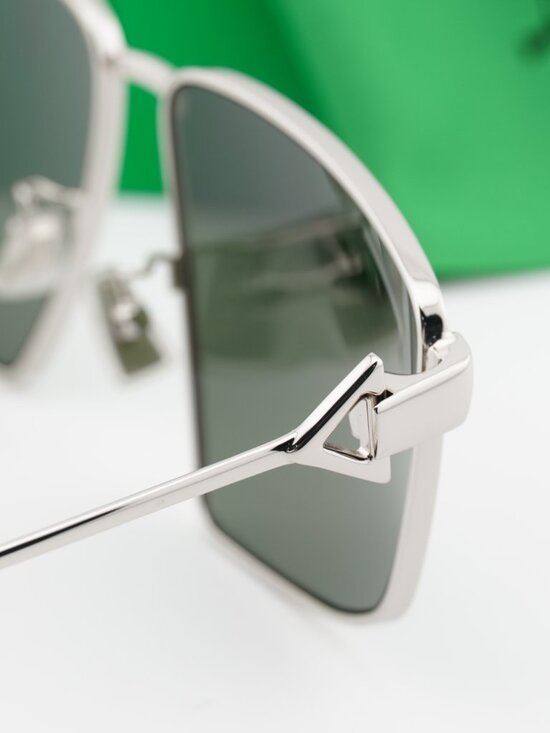 Bottega Veneta BV1223S 003 Geometric Sunglasses - Silver / Green main image 5